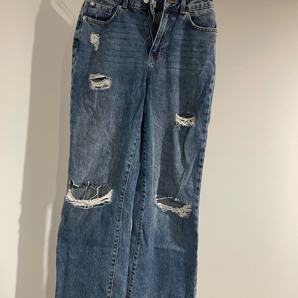 Blue Straight Leg Distressed Jeans